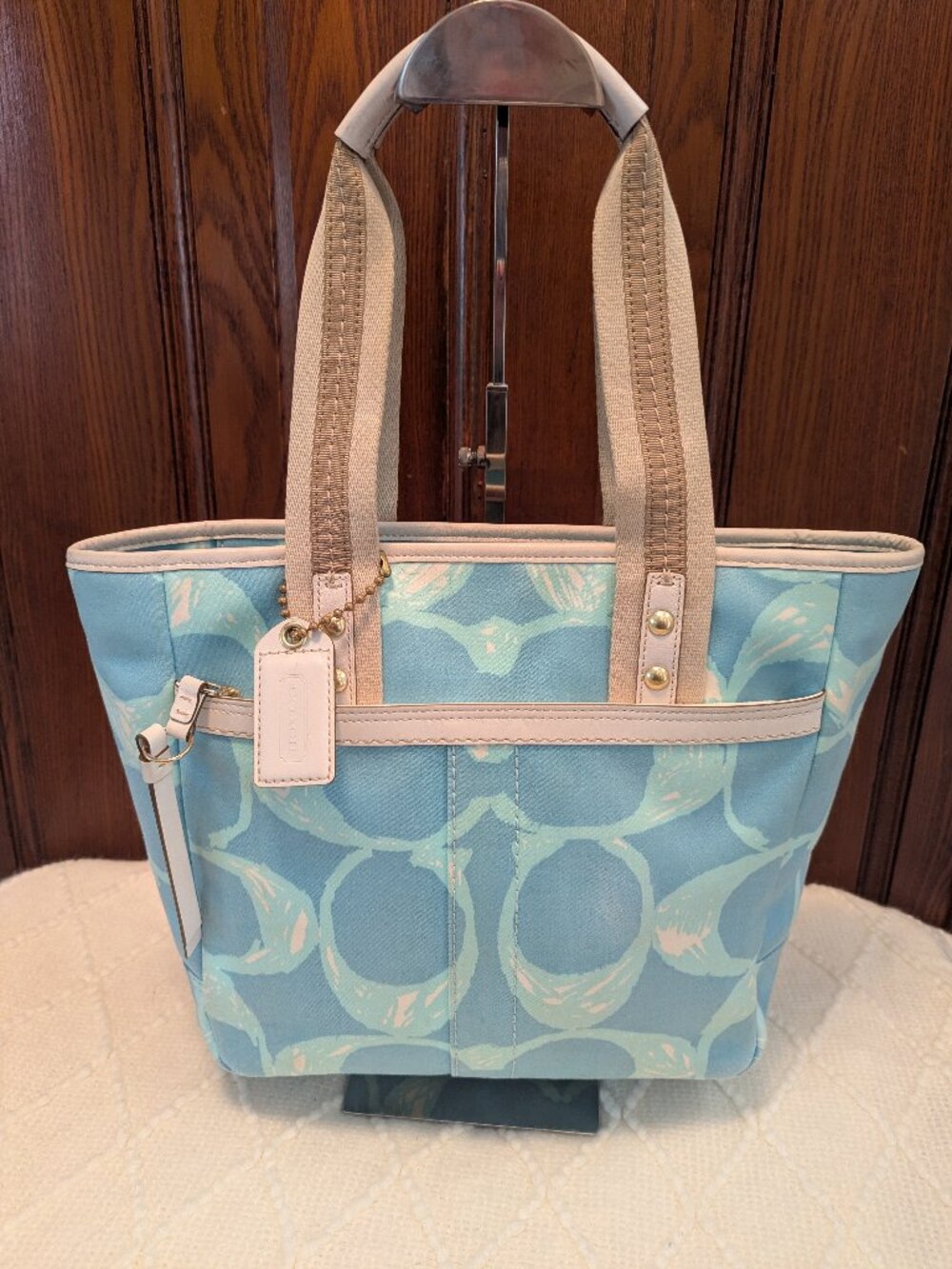 Vintage Coach Hamptons Scribble Sateen Tote F10805 Blue White